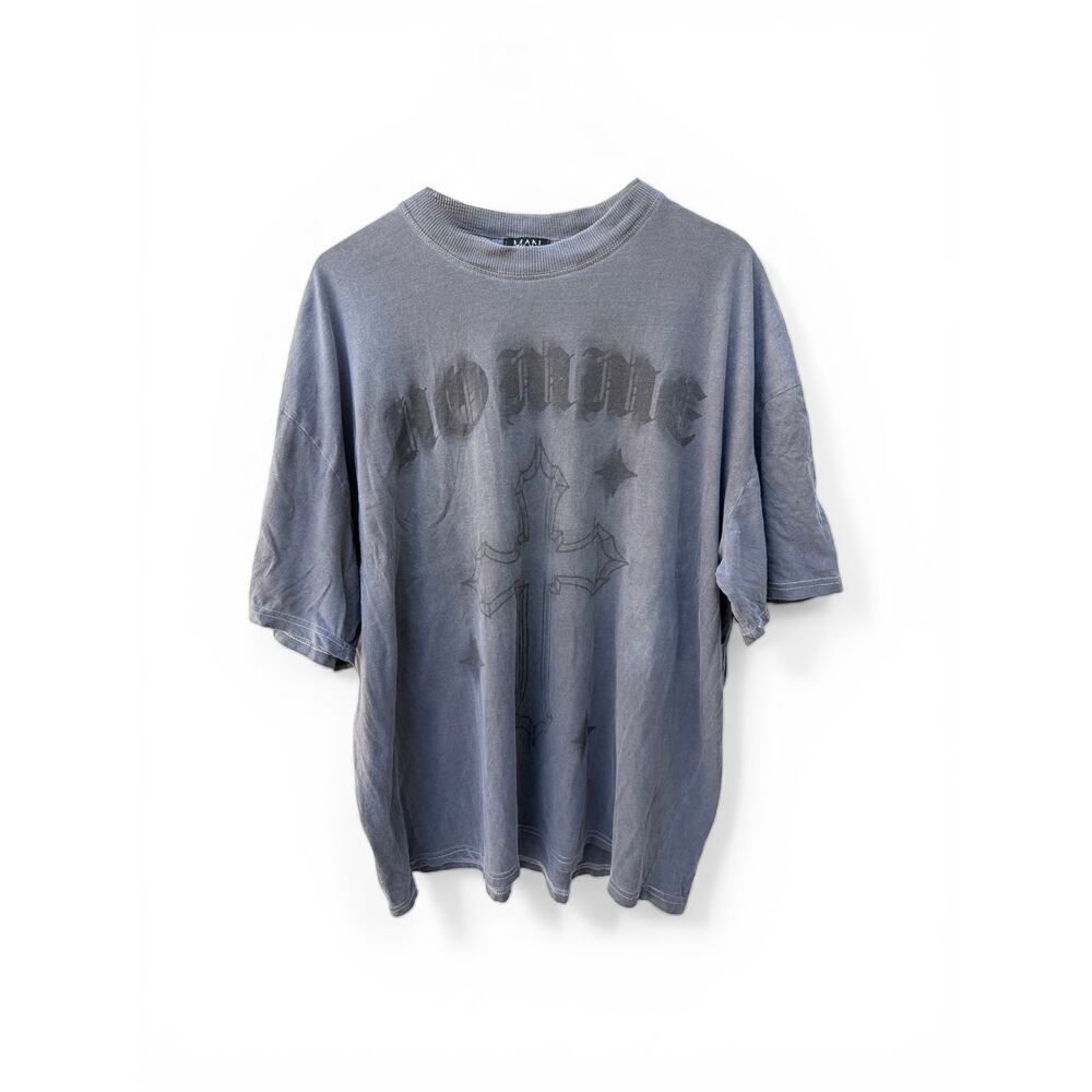 BoohooMAN Oversized T-Shirt Mens 2XL Blue Gothic Graphic Streetwear Tee